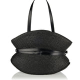 Shuffle Medium leather-trimmed raffia shoulder bag