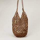 Saint Laurent Leather-trimmed beaded wood tote