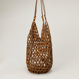 Saint Laurent Leather-trimmed beaded wood tote