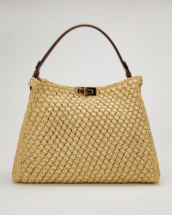 Fendi Way large natural raffia woven bag