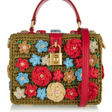 Dolce Box crochet raffia top-handle bag