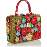 Dolce Box crochet raffia top-handle bag
