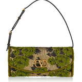 Valentino Garavani Devain leather-trimmed metallic brocade shoulder bag