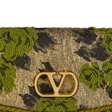 Valentino Garavani Devain leather-trimmed metallic brocade shoulder bag