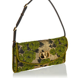 Valentino Garavani Devain leather-trimmed metallic brocade shoulder bag