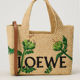 Loewe Font small raffia tote