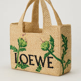 Loewe Font small raffia tote