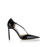 Patent leather asymmetric pumps
