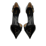 Patent leather asymmetric pumps