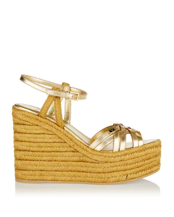 Bribri leather-trimmed raffia wedge espadrilles