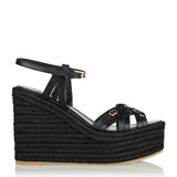 Bribri leather-trimmed raffia wedge espadrilles