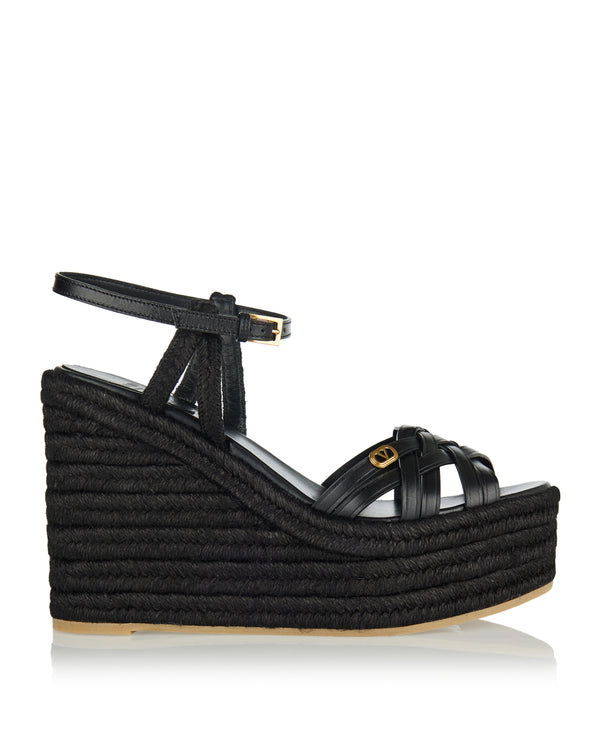 Bribri leather-trimmed raffia wedge espadrilles