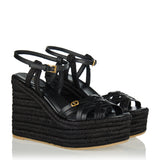 Bribri leather-trimmed raffia wedge espadrilles
