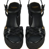 Bribri leather-trimmed raffia wedge espadrilles