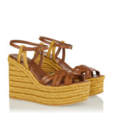 Valentino Garavani Bribri leather-trimmed raffia wedge espadrilles