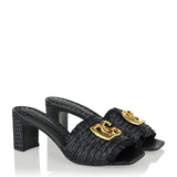 Logo raffia heeled mules