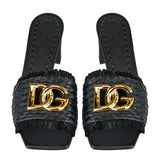 Logo raffia heeled mules