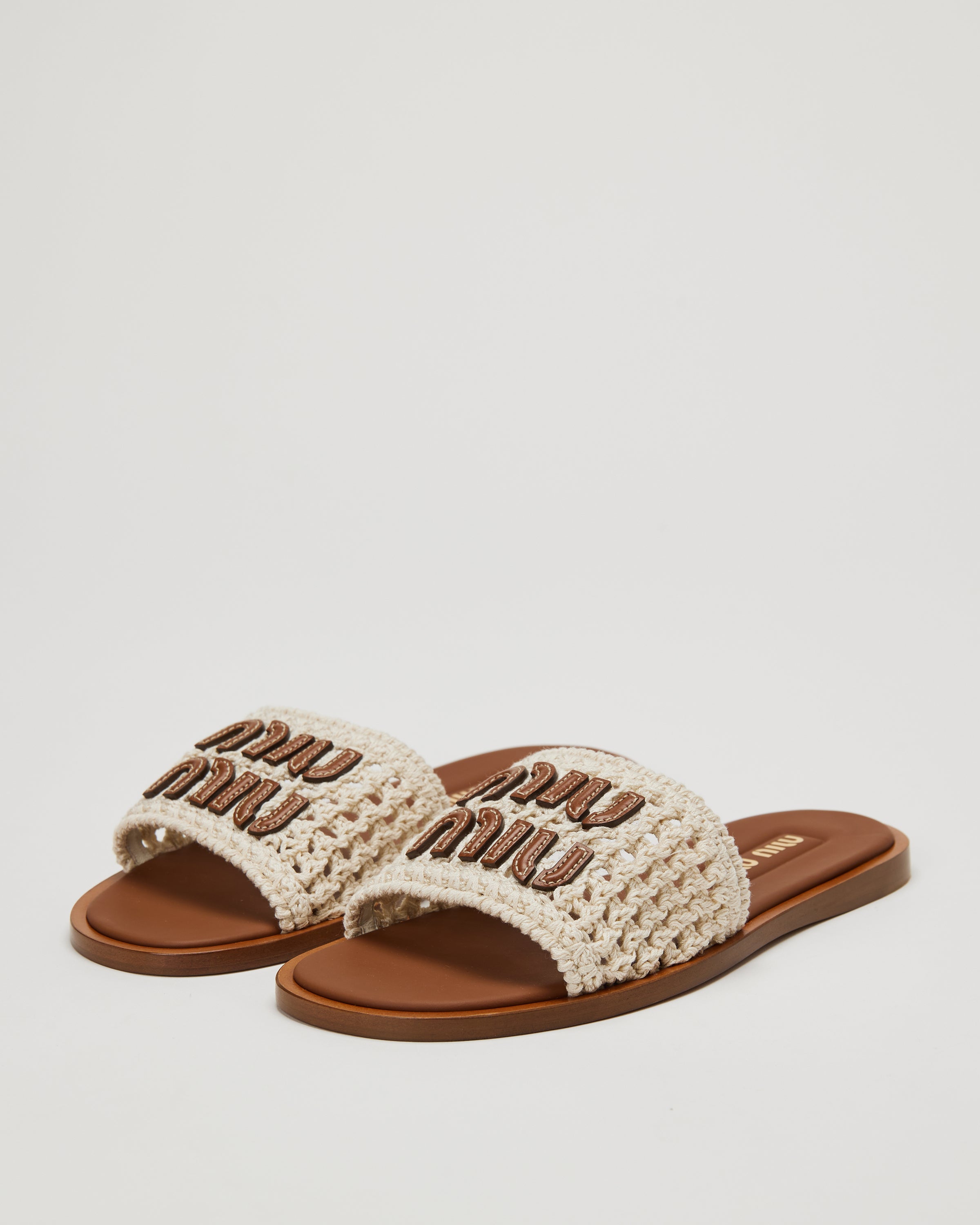 Miu Miu Crochet and leather slide sandals – Luisa World