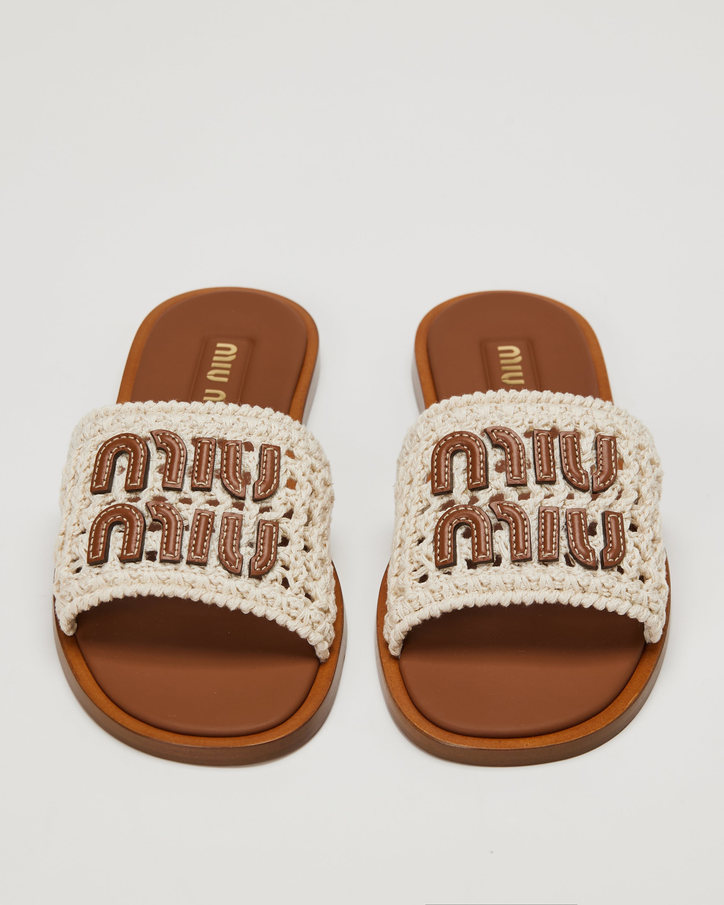 Miu Miu Crochet and leather slide sandals – Luisa World