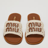 Miu Miu Crochet and leather slide sandals