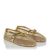 Metallic leather-trimmed mesh ballet flats