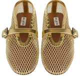 Metallic leather-trimmed mesh ballet flats