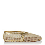Metallic leather-trimmed mesh ballet flats