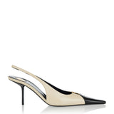 Saint Laurent Babylone embellished two-tone leather slingback pumps