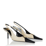 Saint Laurent Babylone embellished two-tone leather slingback pumps