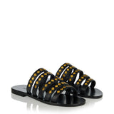 Levka Sofia leather sandals with gold embroidered details