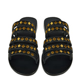 Levka Sofia leather sandals with gold embroidered details