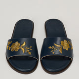 Levka Embroidered leather slide sandals