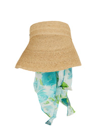 Chloé Printed silk-trimmed woven raffia sunhat
