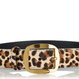 Leopard‑print leather belt