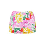 Floral skirt with pink, yellow, and green colors on a white background