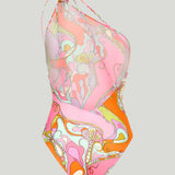 Pucci One-shoulder embellished printed swimsuit