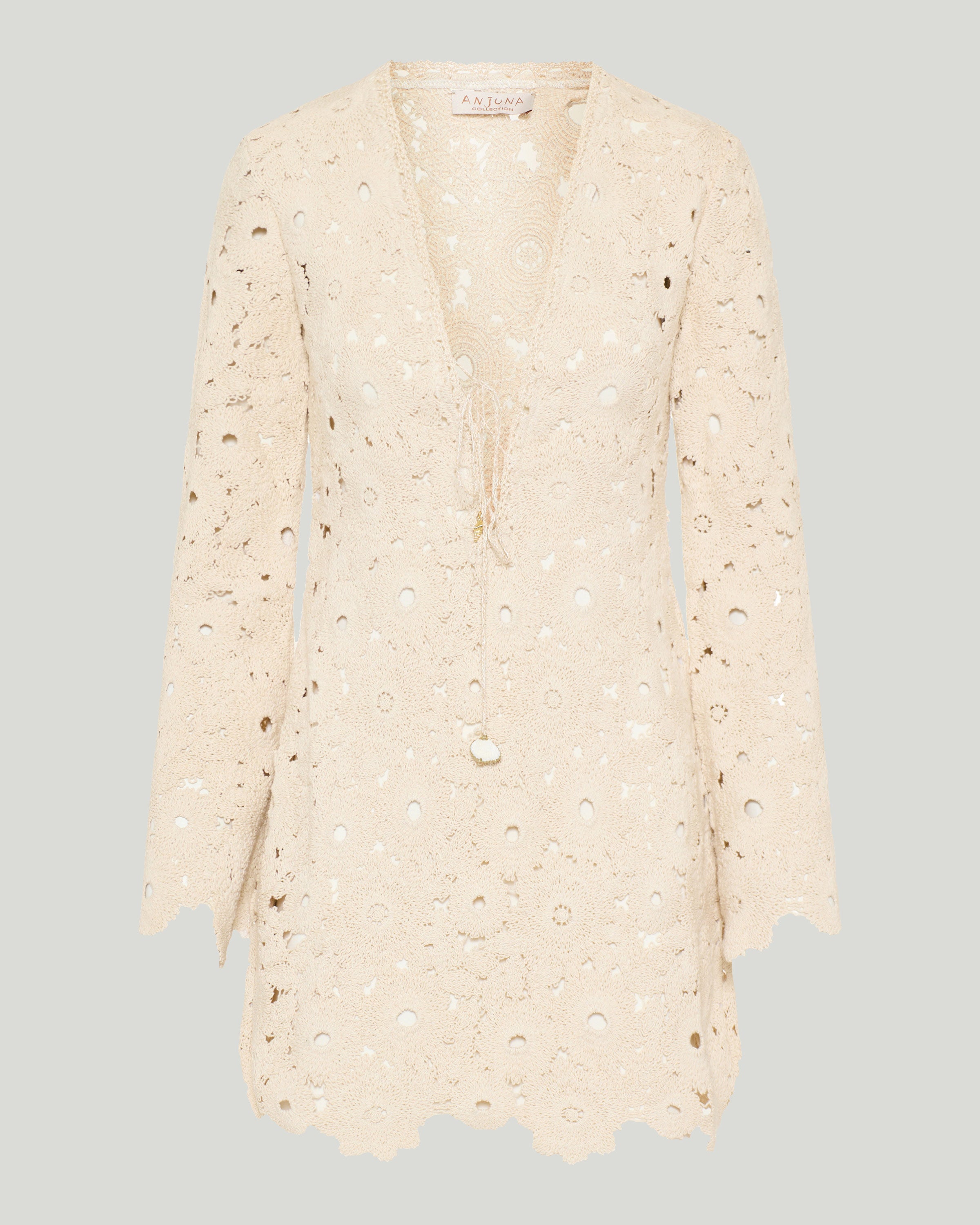 long sleeve crochet mini dress Bella IVORY FLORAL / M Peppermayo Exclusive The Charis Long Sleeve Crochet Mini Dress is a playful ASOS DESIGN crochet long sleeve