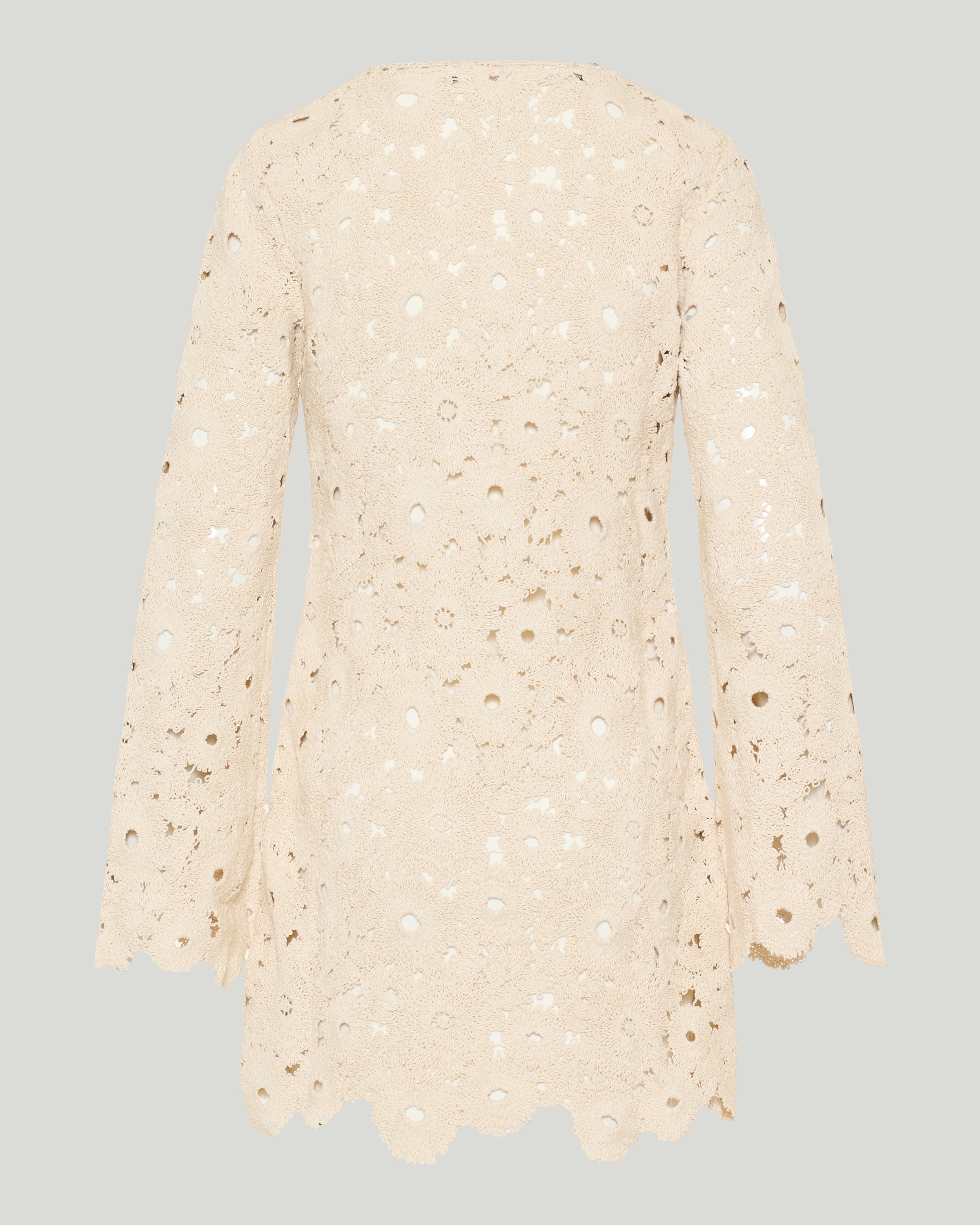 long sleeve crochet mini dress Bell and a body Anjuna Crochet long-sleeve mini dress
