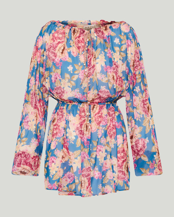 Anjuna Long-sleeve short floral kaftan