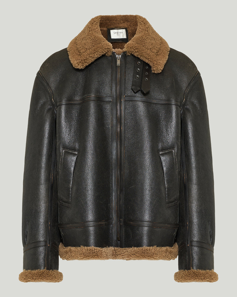 Saint Laurent Shearling-trim leather jacket