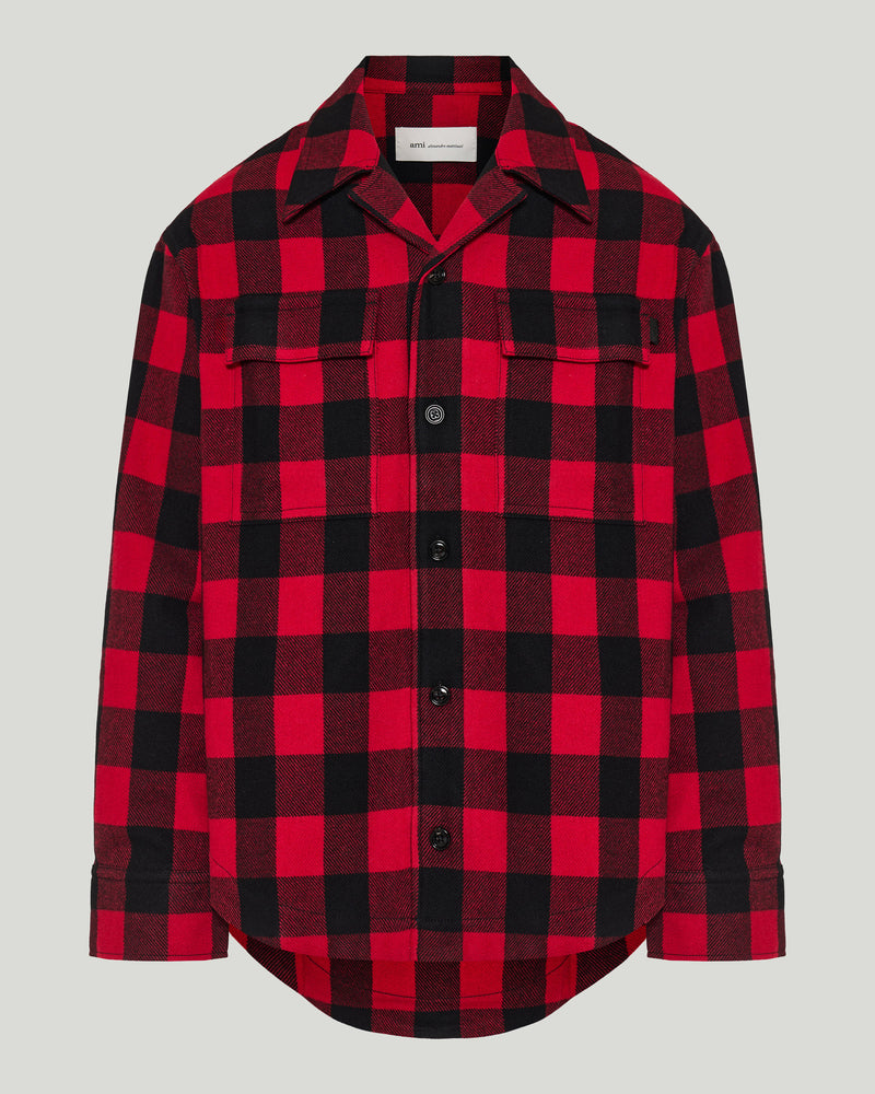 Ami Paris Red wide checkered wool overshirt