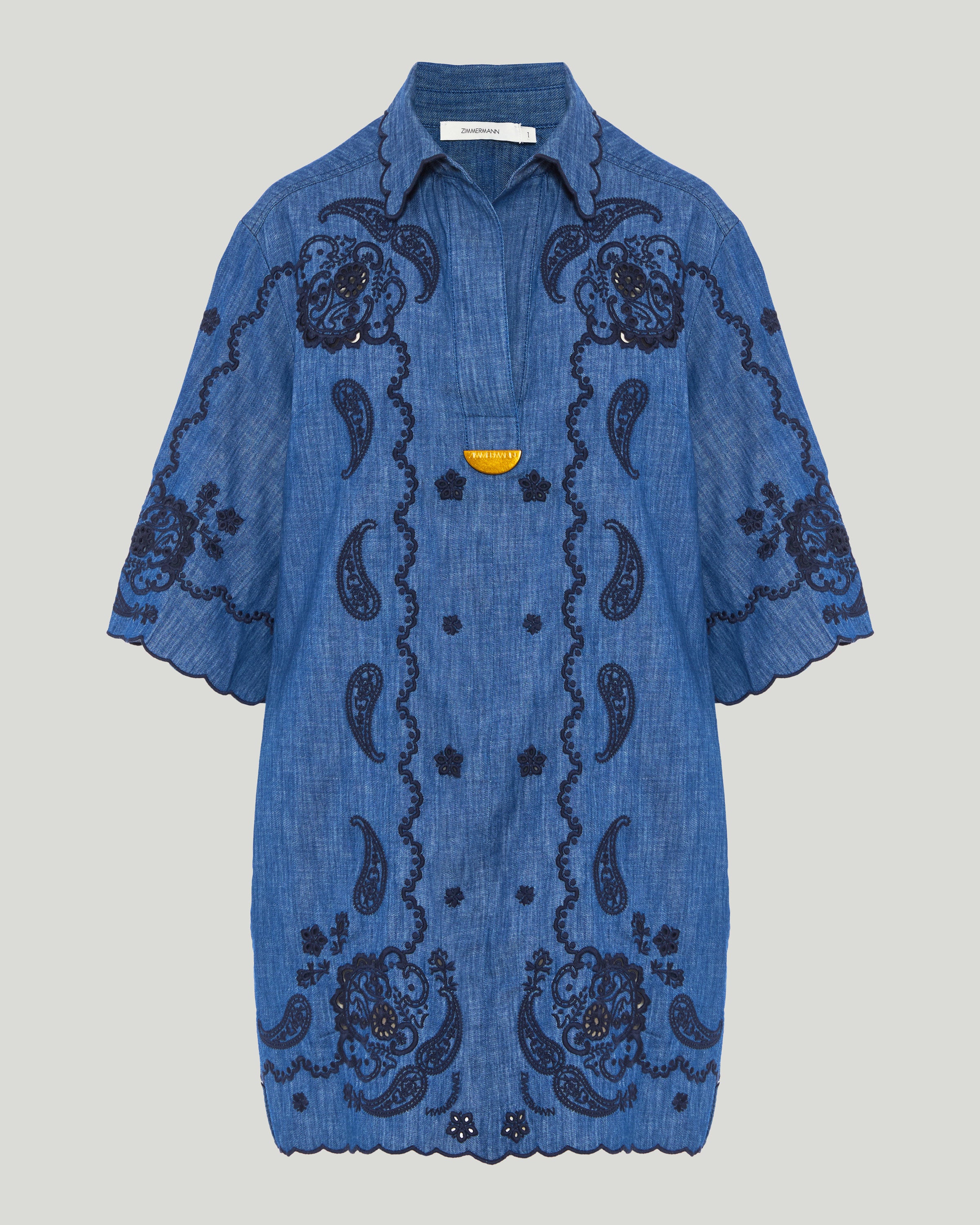 Zimmermann Embroidered cotton chambray mini dress – Luisa World