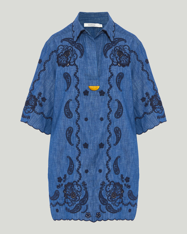 Zimmermann Embroidered cotton chambray mini dress