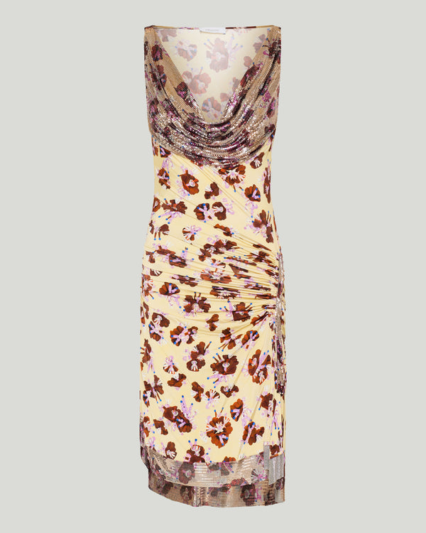 Rabanne Chainmail-embellished floral satin midi dress