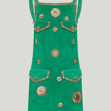 Versace Embroidered suede mini dress