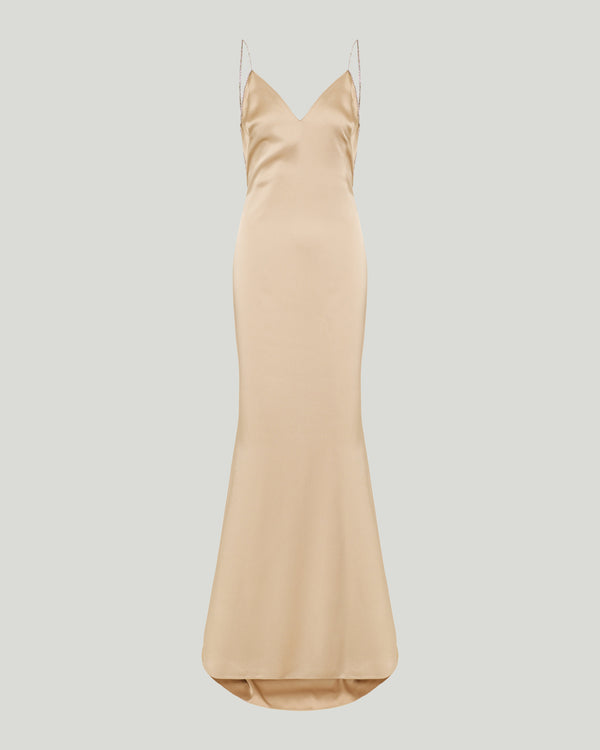 Tom Ford Metallic-trim open-back evening gown