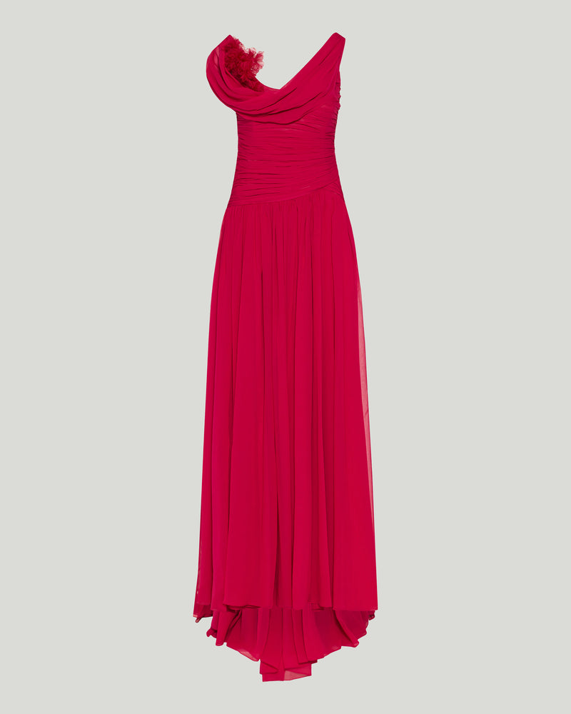 Carolina Herrera Flower-draped off-the-shoulder silk chiffon gown