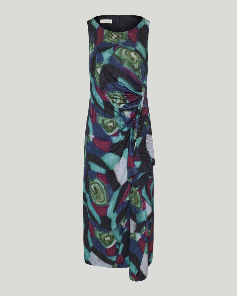 Dries Van Noten Marbled moiré-print draped midi dress