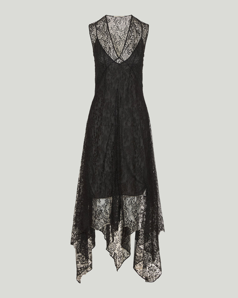 Fendi Asymmetric lace silk midi dress