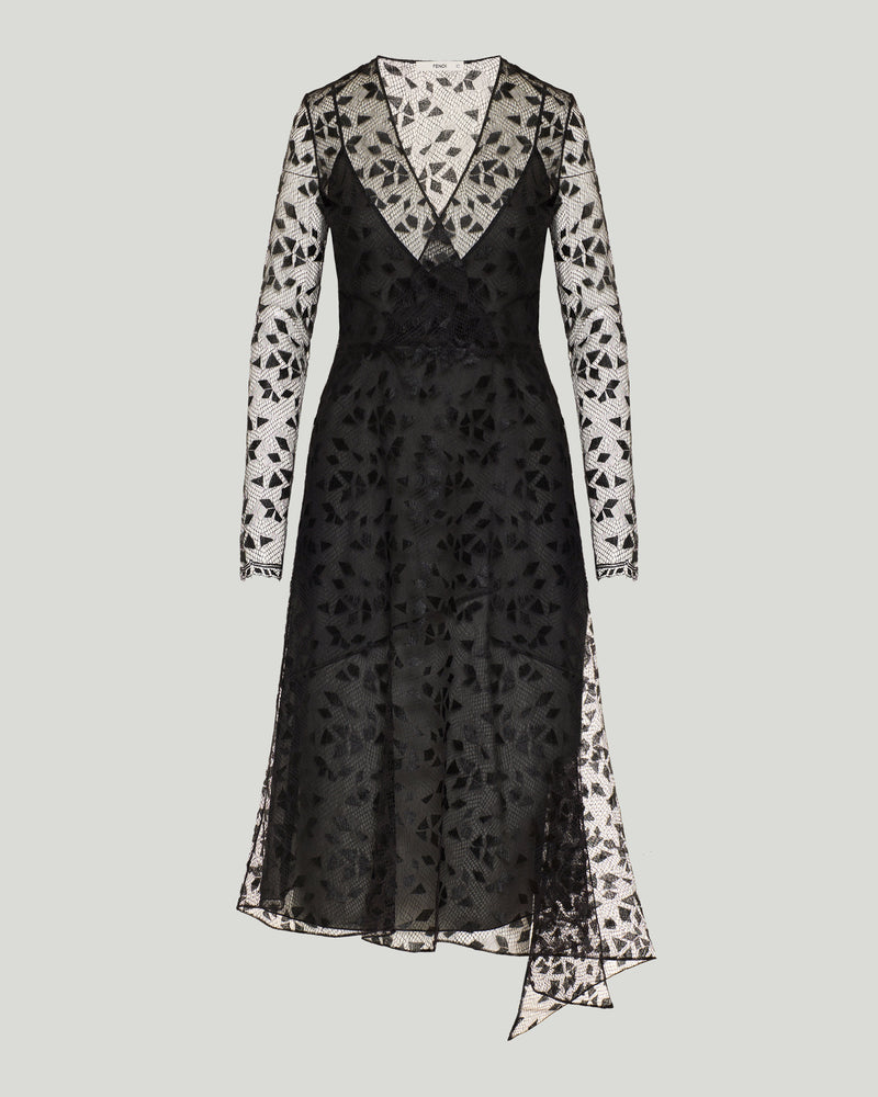 Fendi Asymmetric lace midi dress